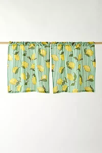 Lemon Graphic Stripe Patterned Café Curtain Set