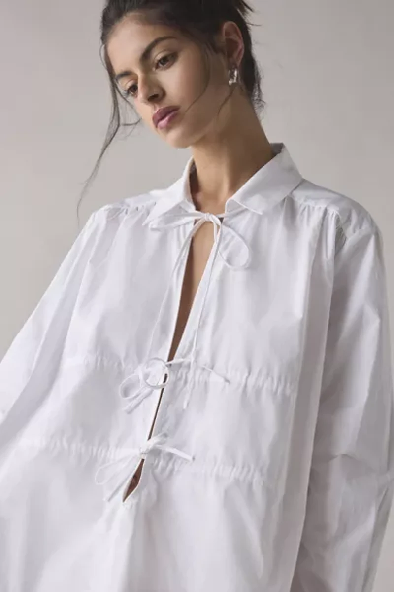 Glamorous Split Tie-Front Cotton Shirt Dress