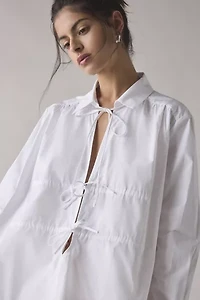 Glamorous Split Tie-Front Cotton Shirt Dress