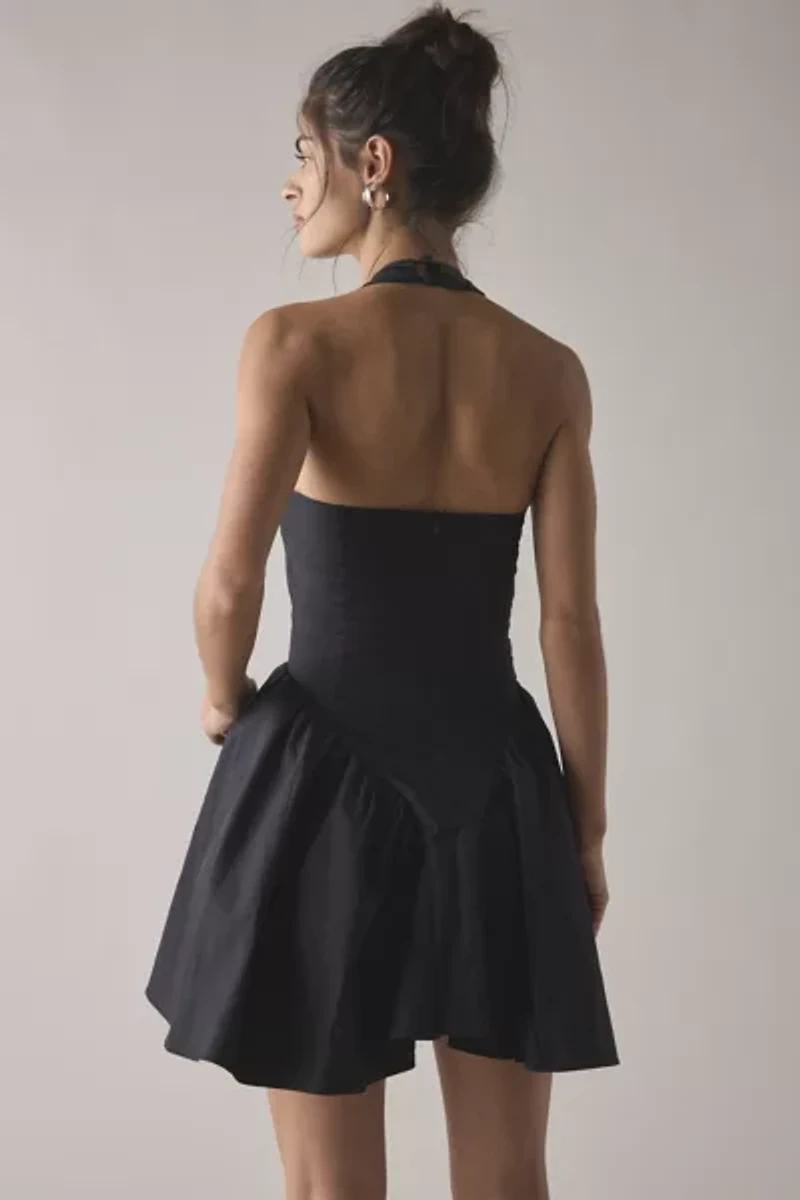 Glamorous Black Basque Waist Halter Mini Dress