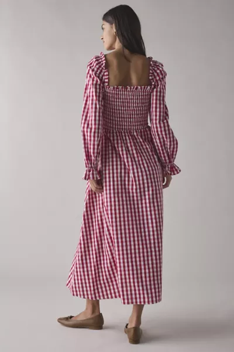 Glamorous Cherry Gingham Tie-Front Bow Smocked Midi Dress