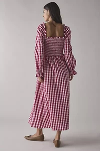 Glamorous Cherry Gingham Tie-Front Bow Smocked Midi Dress