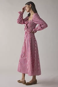 Glamorous Cherry Gingham Tie-Front Bow Smocked Midi Dress