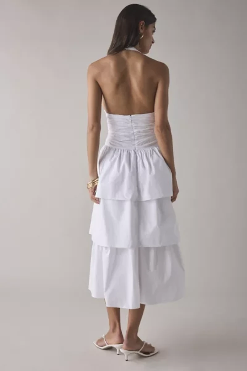 Glamorous Tiered Ruffle Cotton Halter Midi Dress