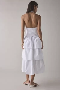 Glamorous Tiered Ruffle Cotton Halter Midi Dress