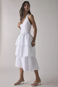 Glamorous Tiered Ruffle Cotton Halter Midi Dress