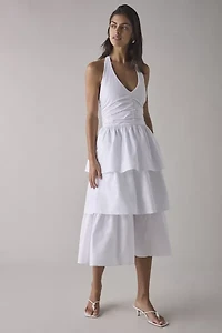 Glamorous Tiered Ruffle Cotton Halter Midi Dress