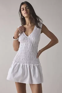 Glamorous Ruched Drop Waist Cotton Mini Dress