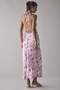 Glamorous Pink Blur Daisy Satin Tie-Back Halter Midi Dress