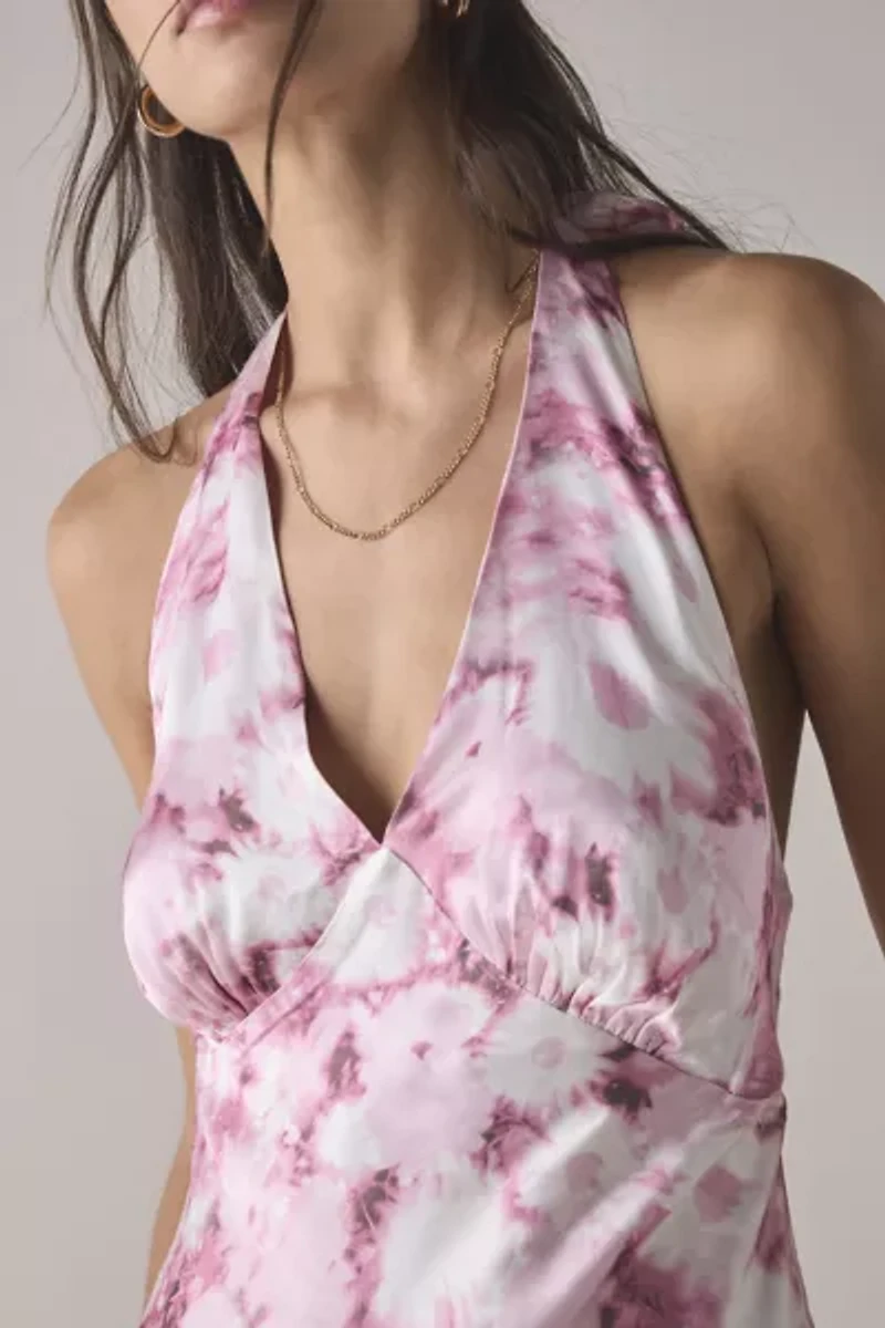Glamorous Pink Blur Daisy Satin Tie-Back Halter Midi Dress