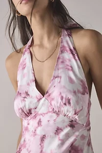 Glamorous Pink Blur Daisy Satin Tie-Back Halter Midi Dress