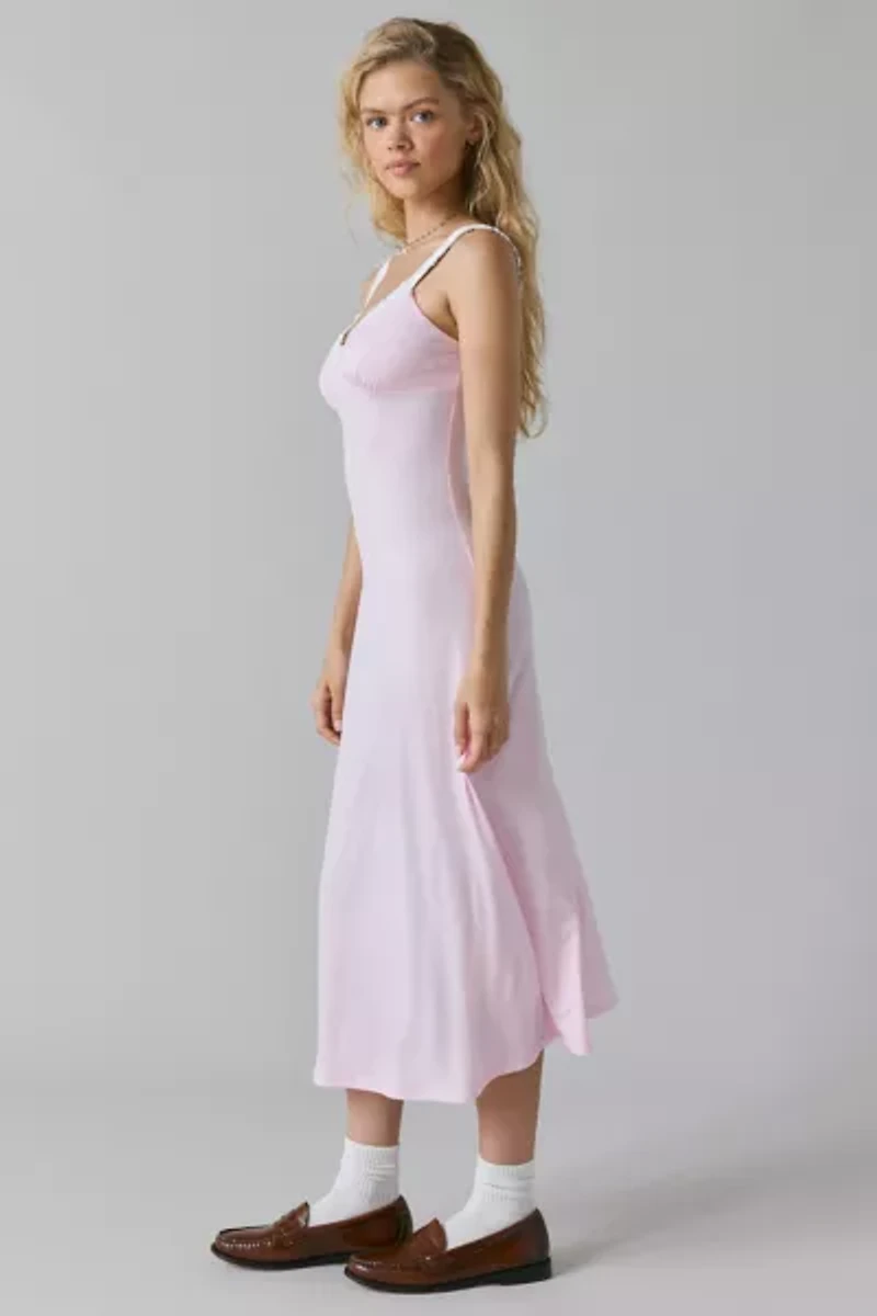 Glamorous Light Pink Rosette Slip Midi Dress