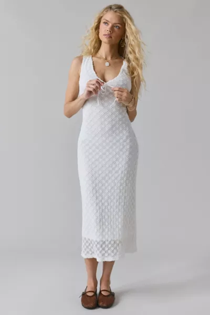 Glamorous White Lace Tie-Front Slip Midi Dress
