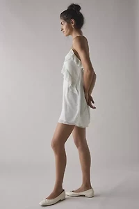 Glamorous Mint Blossom Chiffon Open-Back Ruffle Romper