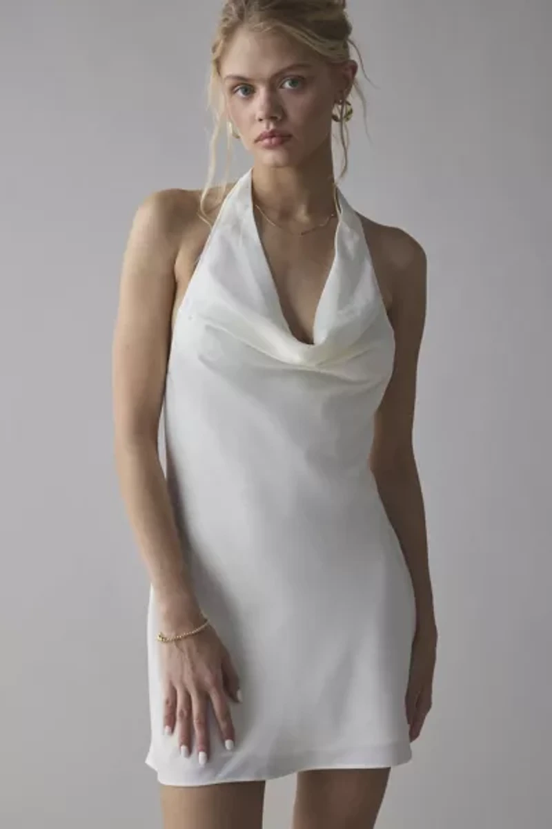 UO Alana Cowl Halter Slip Mini Dress