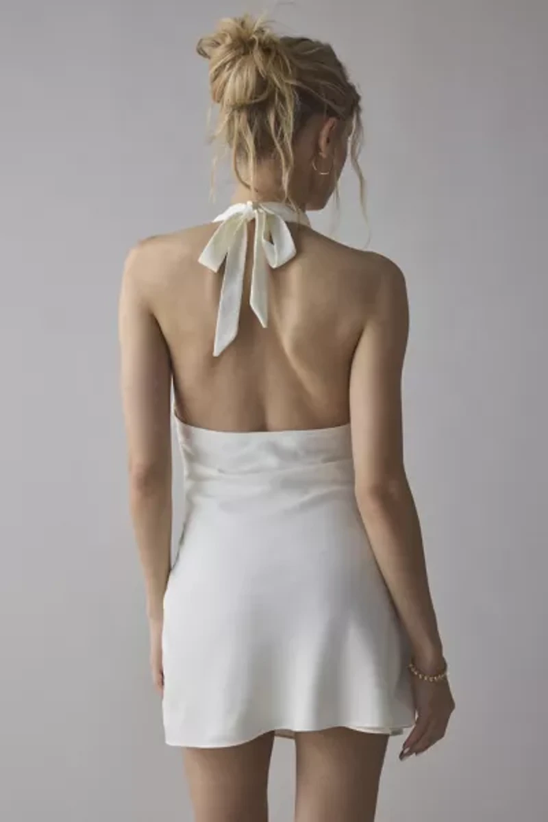 UO Alana Cowl Halter Slip Mini Dress