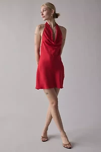UO Alana Cowl Halter Slip Mini Dress