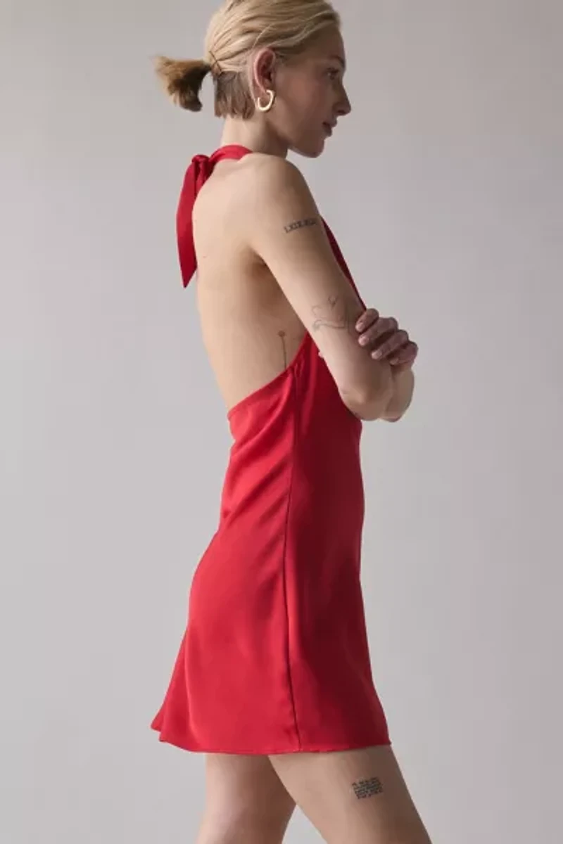 UO Alana Cowl Halter Slip Mini Dress