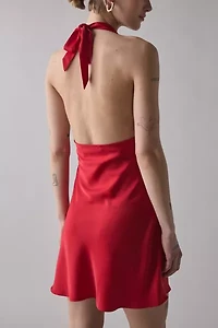 UO Alana Cowl Halter Slip Mini Dress