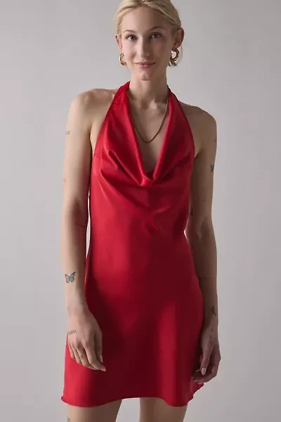 UO Alana Cowl Halter Slip Mini Dress