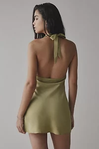 UO Alana Cowl Halter Slip Mini Dress
