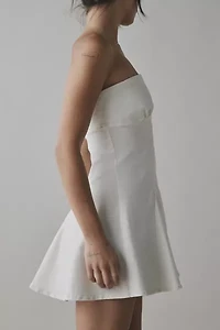 UO Angelique Fit-And-Flare Strapless Denim Mini Dress