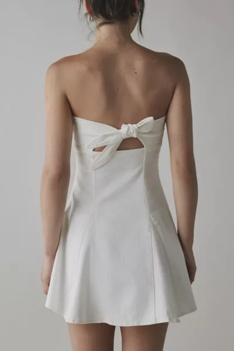 UO Angelique Fit-And-Flare Strapless Denim Mini Dress