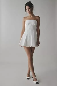 UO Angelique Fit-And-Flare Strapless Denim Mini Dress