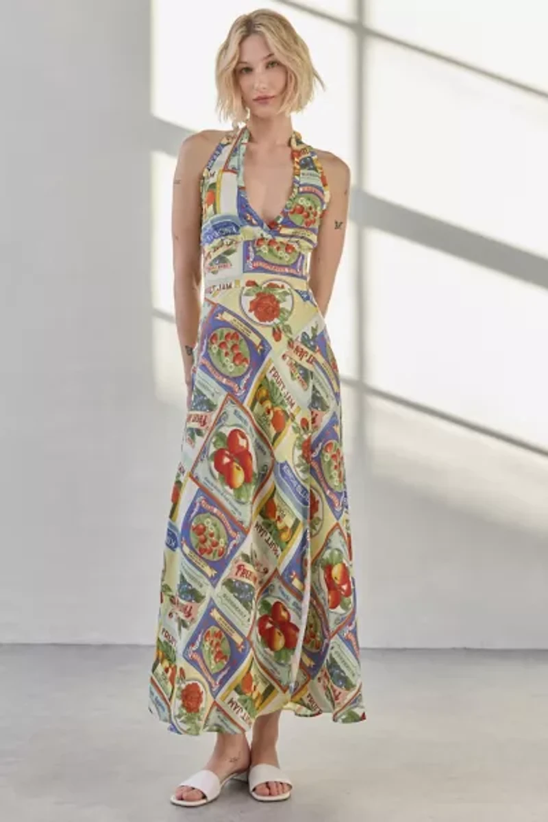 Kimchi Blue Blossom Halter Satin Slip Midi Dress