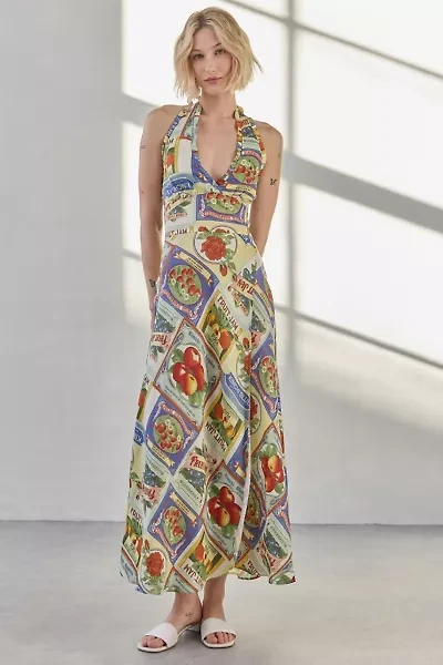 Kimchi Blue Blossom Halter Satin Slip Midi Dress