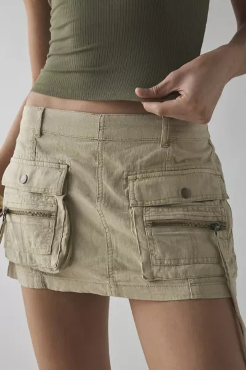BDG Ranger Utility Linen-Blend Low-Rise Mini Skirt