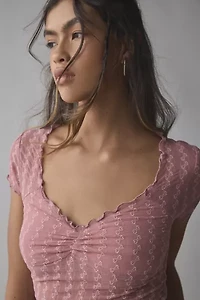 Kimchi Blue Anabella Textured Sheer Mesh Lettuce-Edge Top