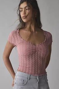 Kimchi Blue Anabella Textured Sheer Mesh Lettuce-Edge Top
