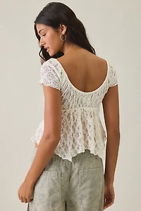BDG Piper Sheer Lace Cap Sleeve Babydoll Top