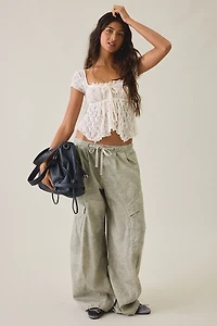 BDG Piper Sheer Lace Cap Sleeve Babydoll Top