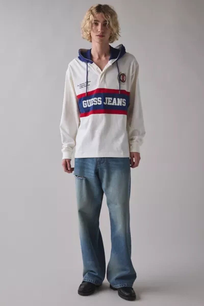 GUESS JEANS Hooded Long Sleeve Rugby Tee