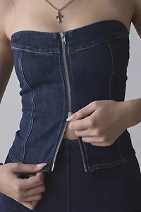 by.DYLN Alix Denim Zip-Front Strapless Corset Top