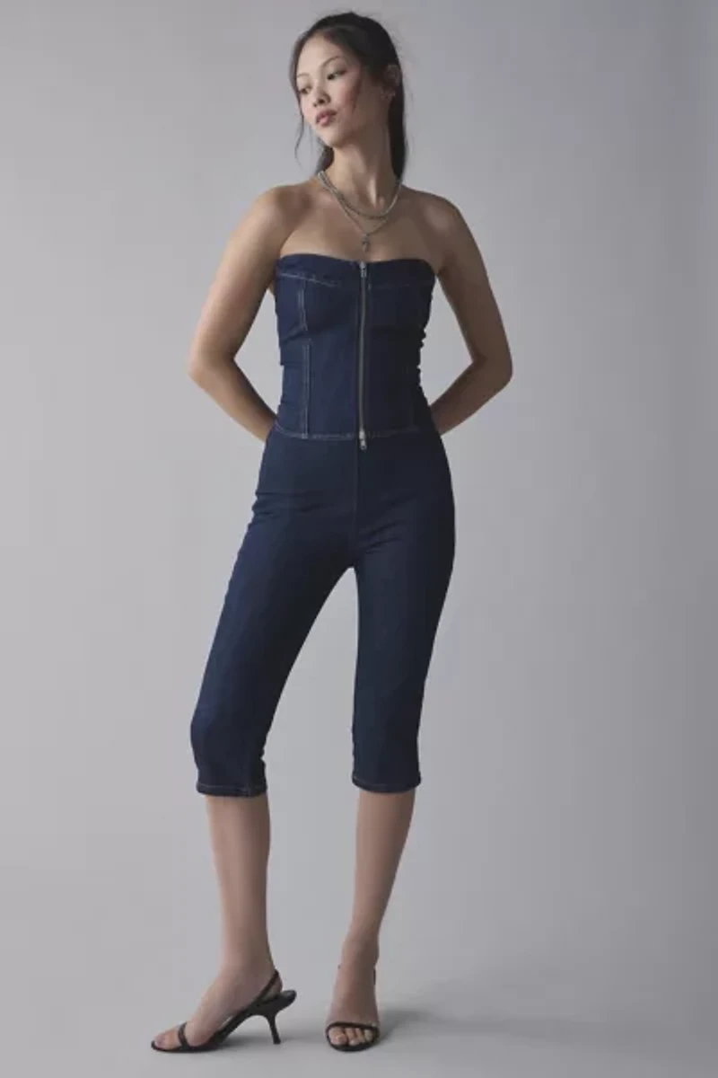 by.DYLN Alix Denim Zip-Front Strapless Corset Top
