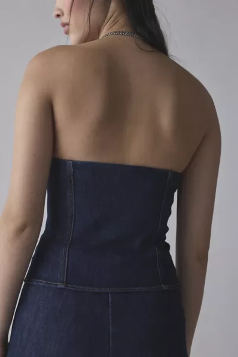 by.DYLN Alix Denim Zip-Front Strapless Corset Top