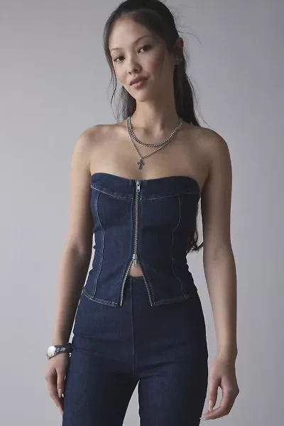 by.DYLN Alix Denim Zip-Front Strapless Corset Top