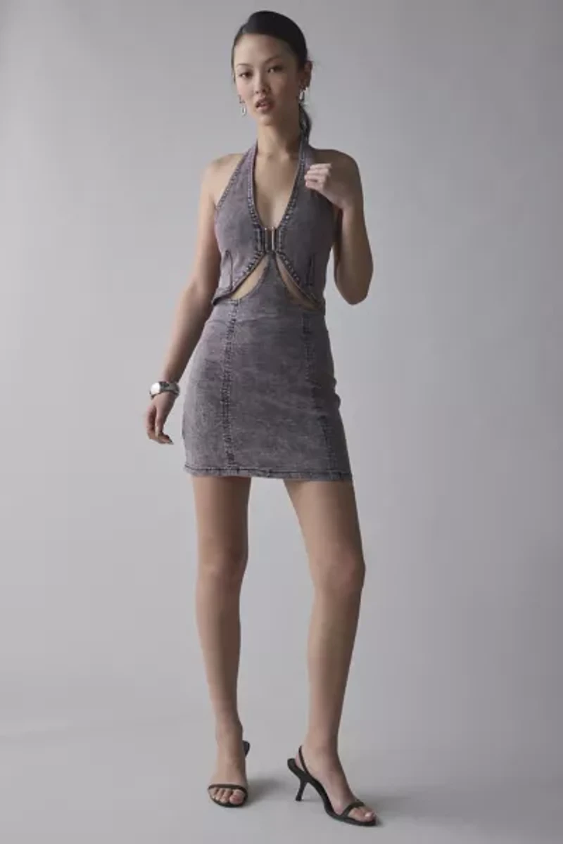 by.DYLN Armen Cutout Denim Halter Mini Dress