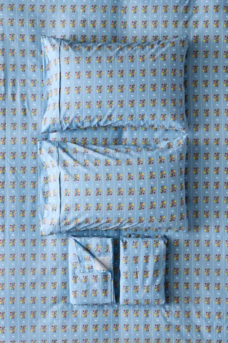 Bright Posies & Stripe Brushed Cotton Sheet Set