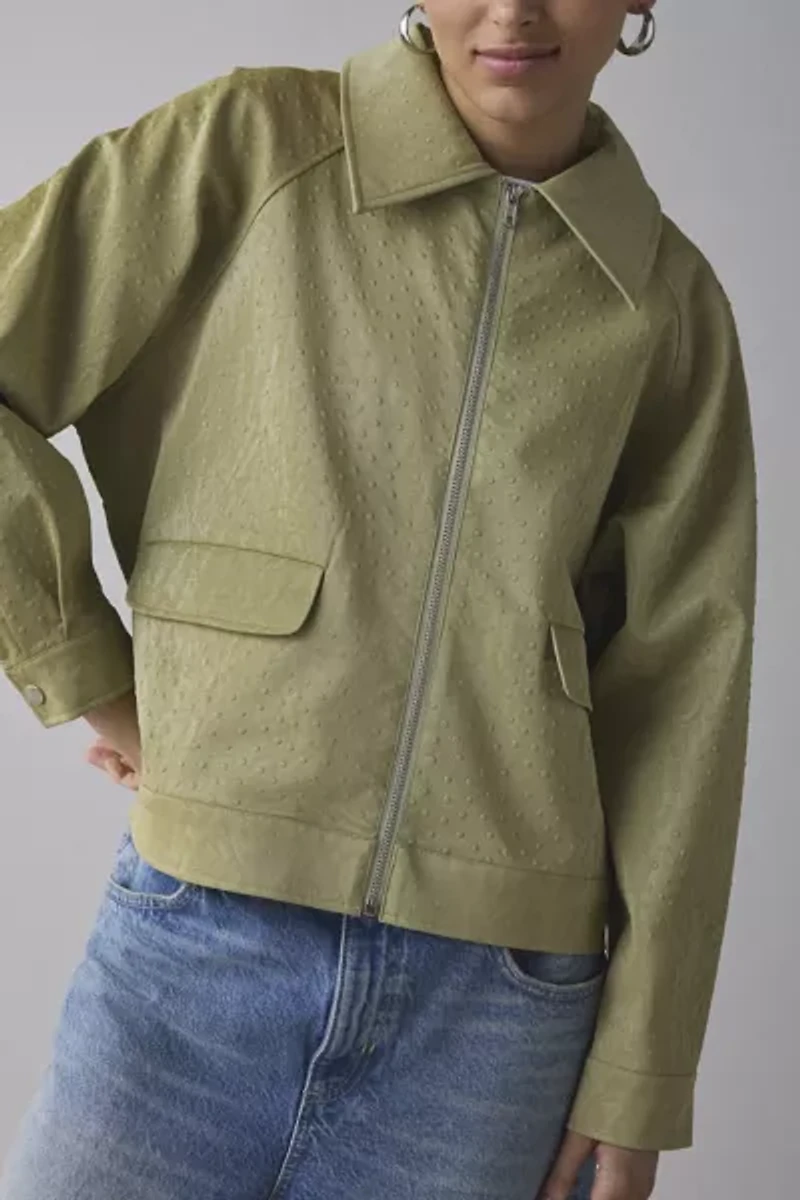 Hosbjerg Tili Faux Leather Zip-Up Shirt Jacket
