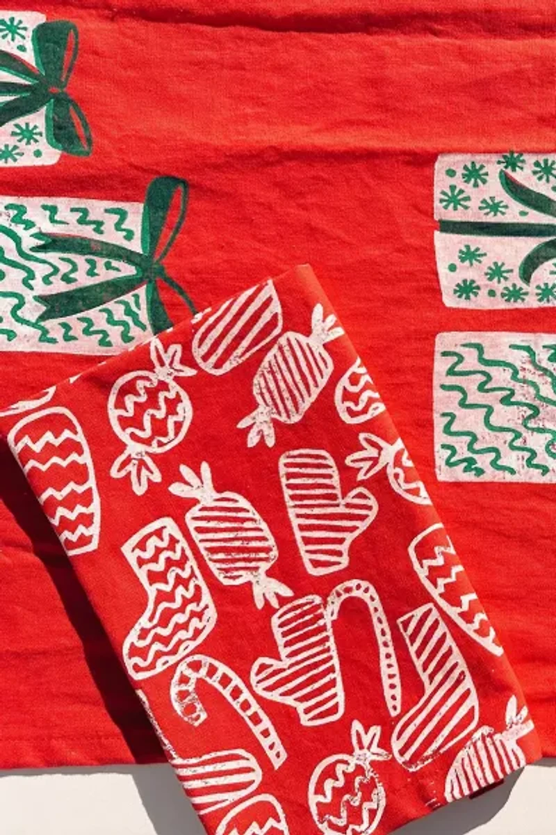 Julie Peach Block Printed Candy Stripe Napkin Set