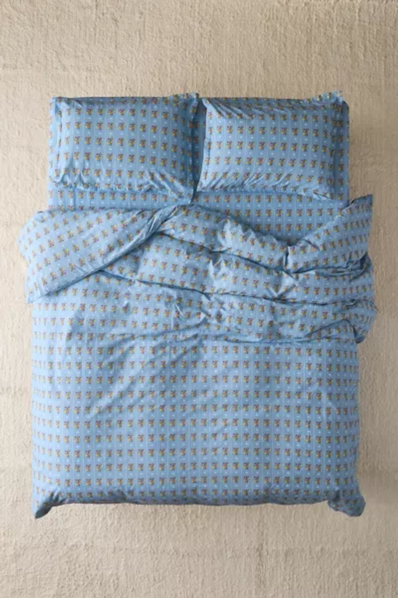 Bright Posies & Stripe Brushed Cotton Duvet Cover Set