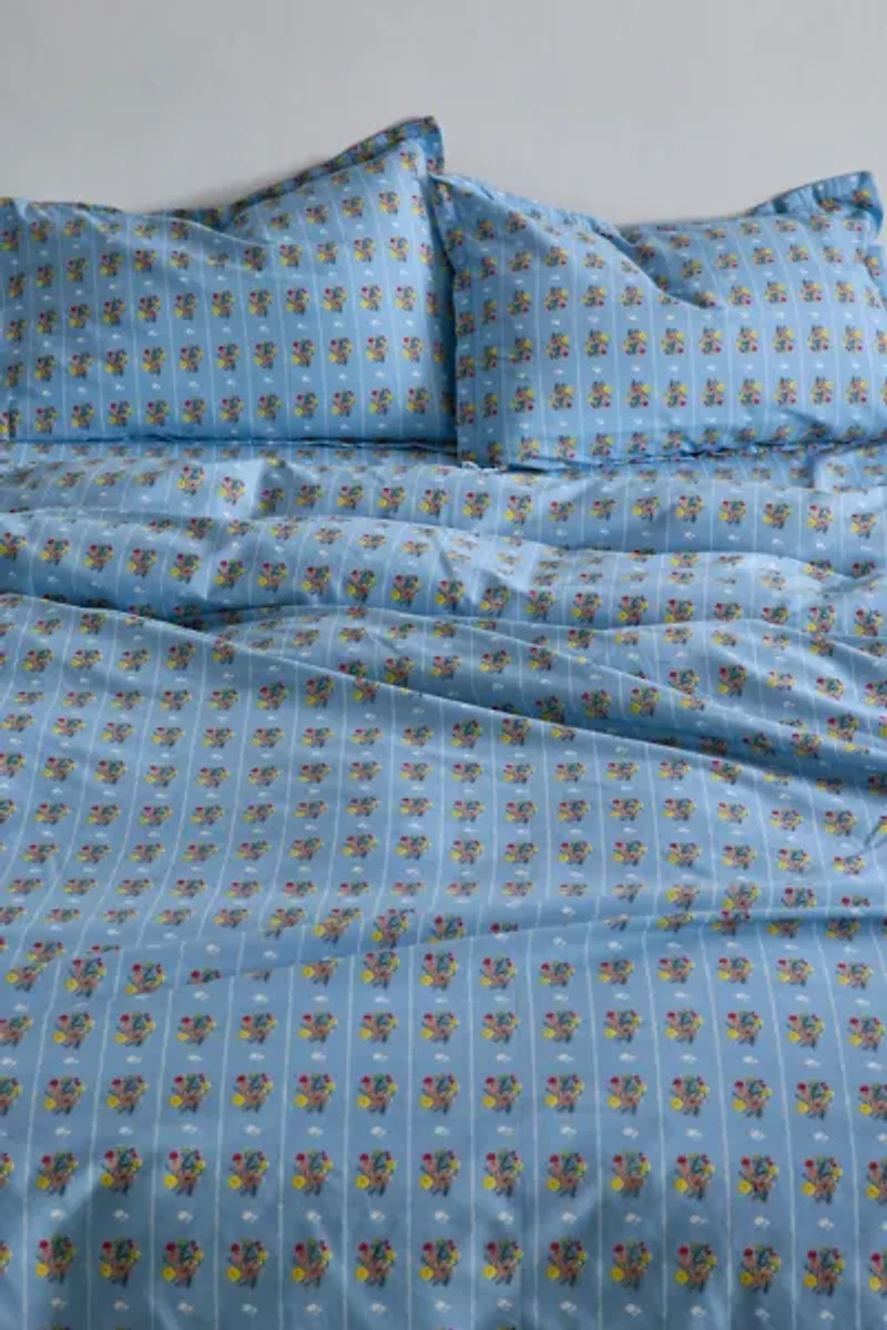 Bright Posies & Stripe Brushed Cotton Duvet Cover Set