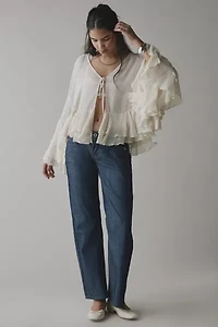 UO Twilla Ruffled Sheer Chiffon Tie-Front Flyaway Blouse