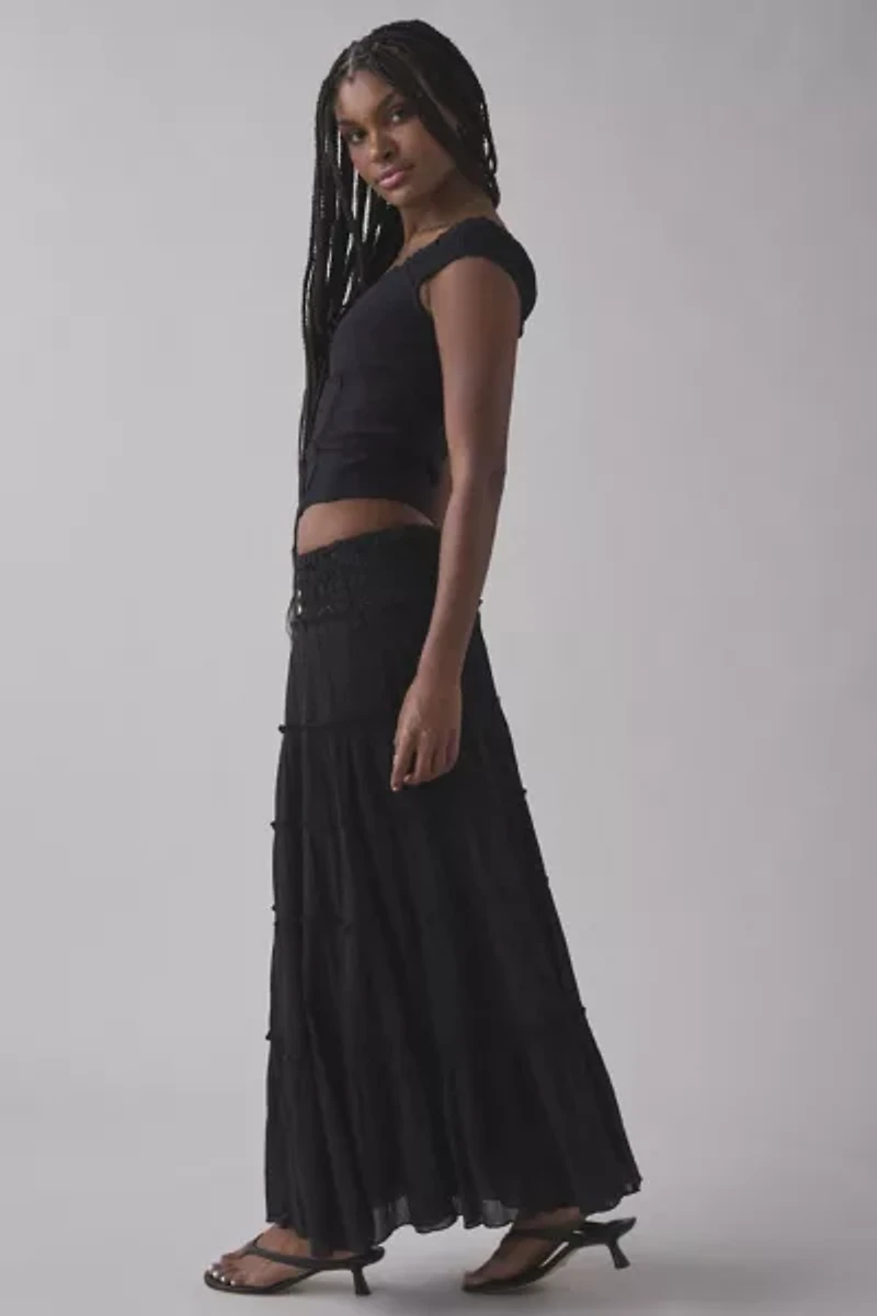 Kimchi Blue Ellie Crochet Waistline Tiered Maxi Skirt