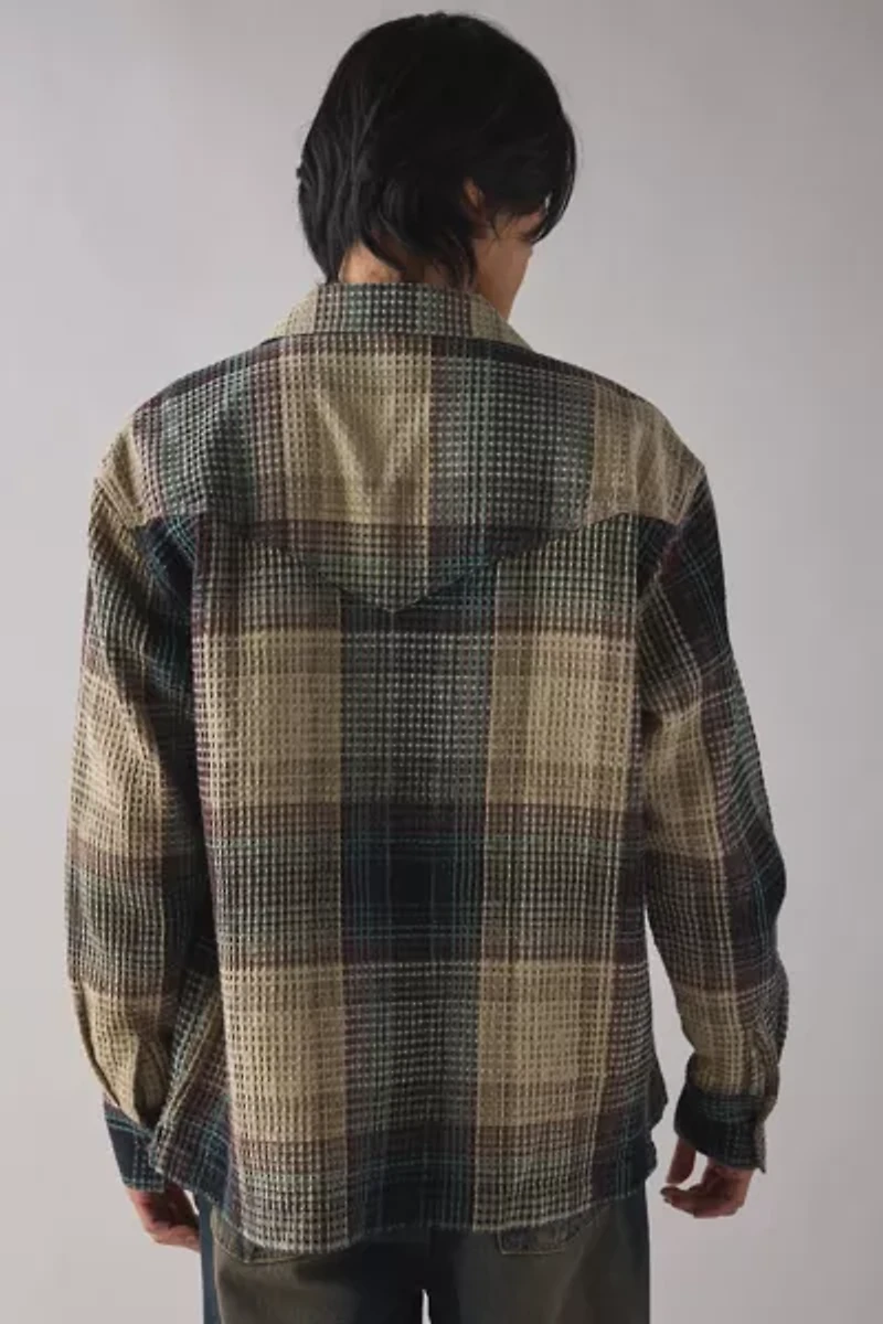 Wrangler Western Waffle Plaid Long Sleeve Shirt