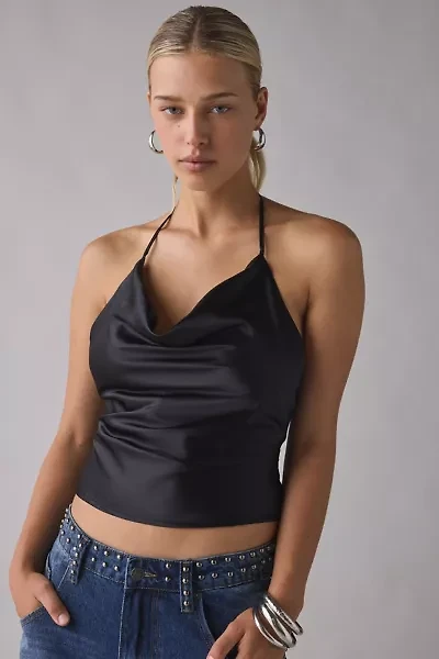 UO Deja Satin Cowl Neck Halter Cami